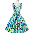 Belle Poque Blume gedruckt Vintage Retro 50s ärmellosen tiefen V-Ausschnitt Baumwolle Vintage Kleid BP000109-2